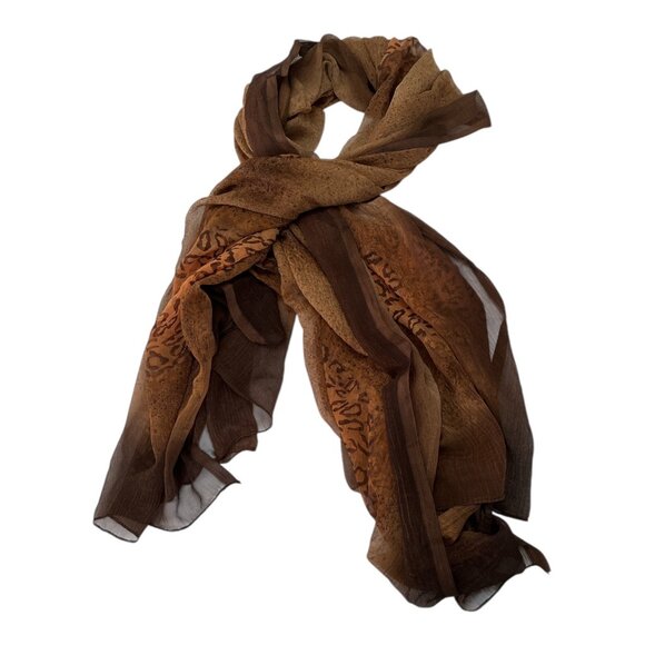 Vtg Brown Animal Print Crinkle Scarf 100% Viscose India 70x42 - Picture 2 of 6